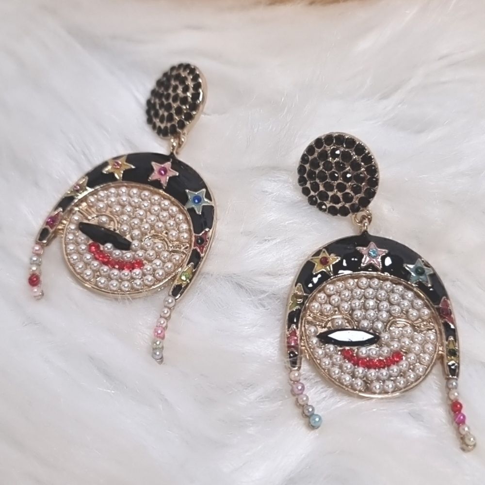 Cb5 SNOWMAN bling pearl rhinestone winter holiday Christmas earrings cb5